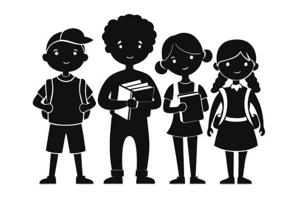 Children Back to School Silhouette Graphics