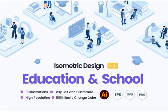 Education and School Isometric Set: Graphics & Illustrations