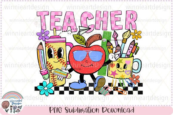 Groovy Teacher Back to School Doodle PNG: Graphics for T-Shirt Designs