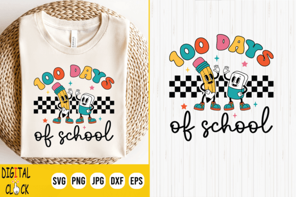 Retro 100 Days of School Graphics & T-Shirt Designs