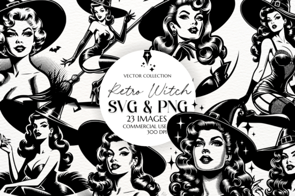 Retro Witch SVG PNG Clipart Sublimation Graphics