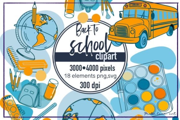 School Day Watercolor Clipart: Graphics & Illustrations