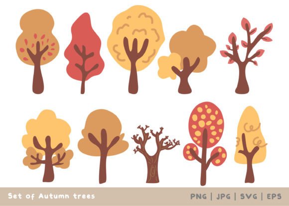 Set of Autumn Trees Hand Drawn Graphics & Illustrations