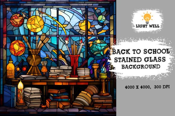Stained Glass Back to School Backgrounds & Graphics