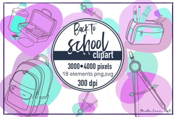 Watercolor Back to School Clip Png SVG
