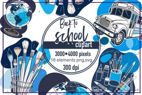 Watercolor Back to School Clipart SVG PN