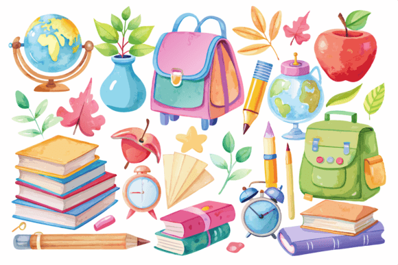 Watercolor Back to School Graphics Collection
